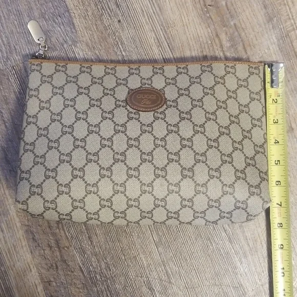 Gucci Plus GG Monogram Lesther Canvas Authentic Zipper Clutch Excellent Vintage - Picture 9 of 17